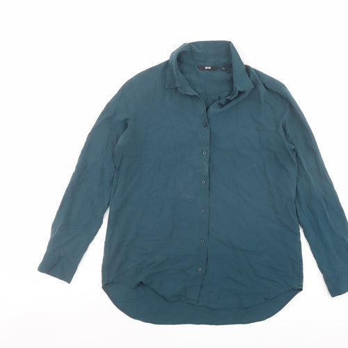 Uniqlo Womens Green Viscose Basic Button-Up Size S Collared