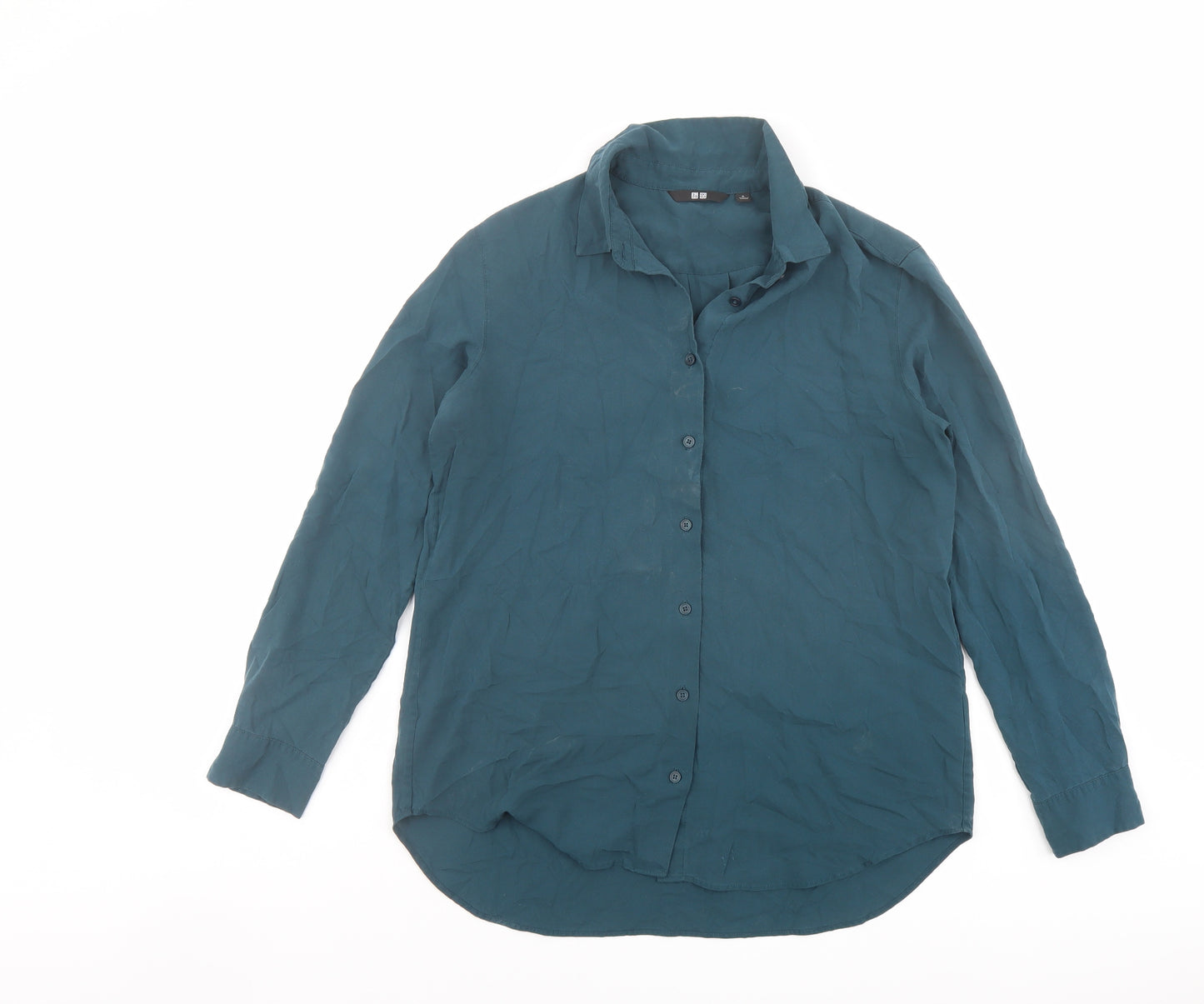 Uniqlo Womens Green Viscose Basic Button-Up Size S Collared