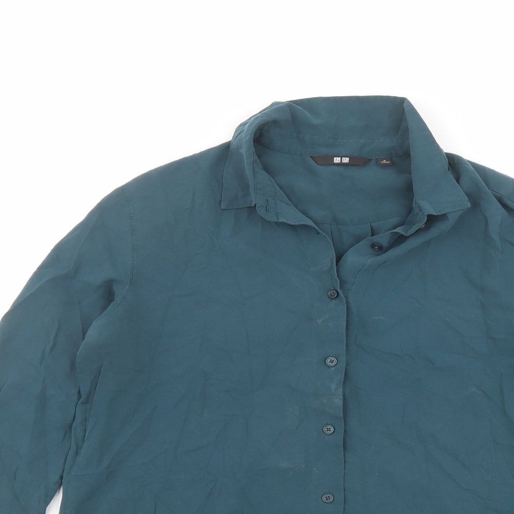 Uniqlo Womens Green Viscose Basic Button-Up Size S Collared
