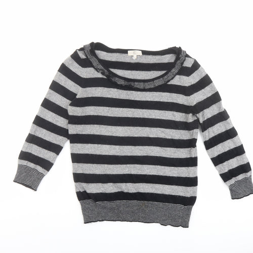 CC Womens Grey Round Neck Striped Cotton Pullover Jumper Size S