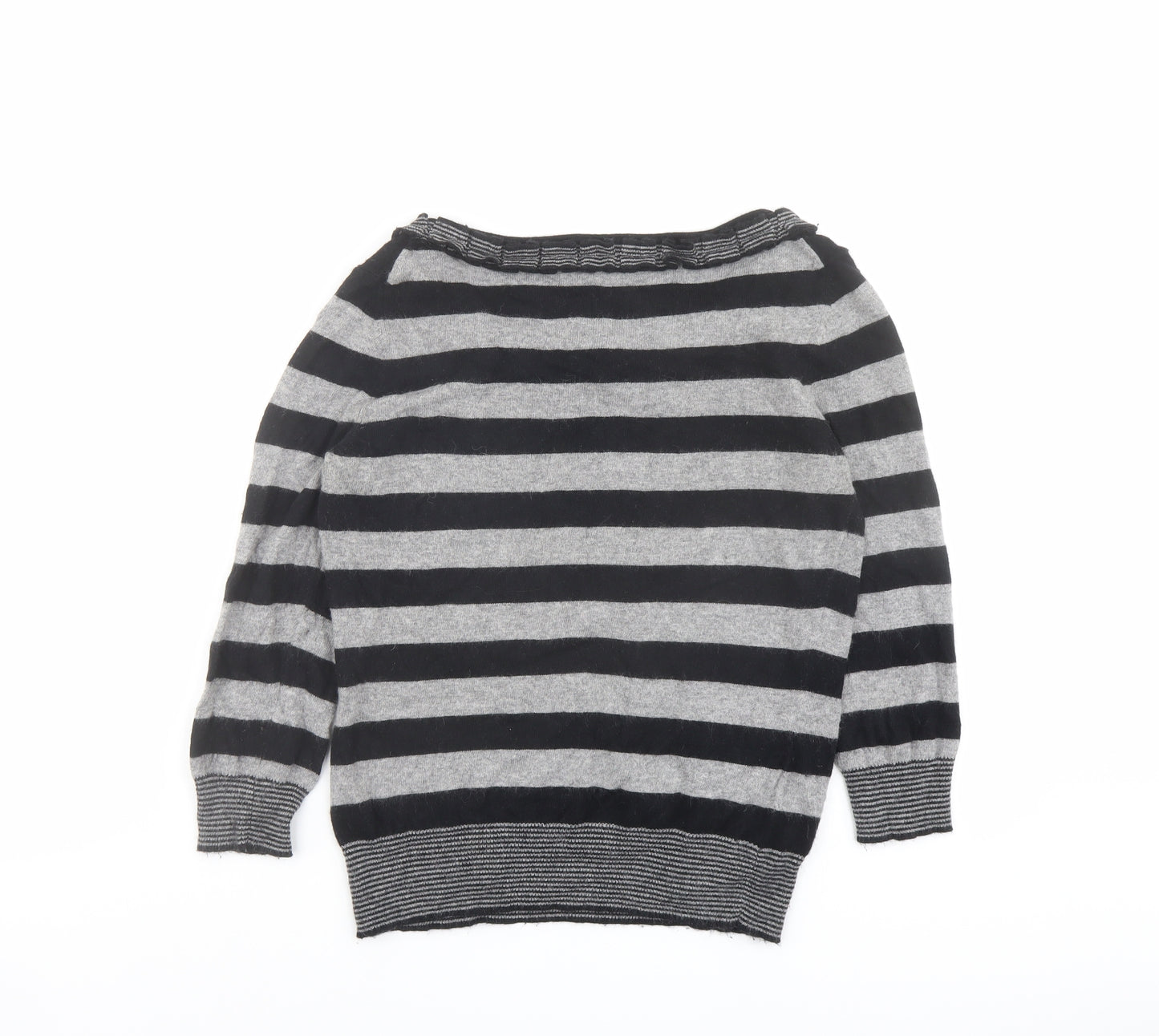 CC Womens Grey Round Neck Striped Cotton Pullover Jumper Size S