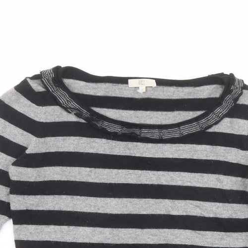 CC Womens Grey Round Neck Striped Cotton Pullover Jumper Size S