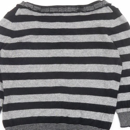 CC Womens Grey Round Neck Striped Cotton Pullover Jumper Size S