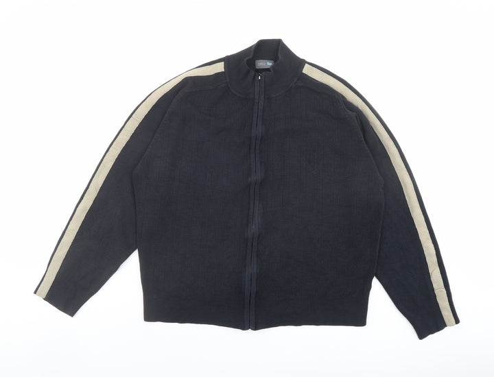 Marks and Spencer Mens Blue Round Neck Acrylic Full Zip Jumper Size L Long Sleeve