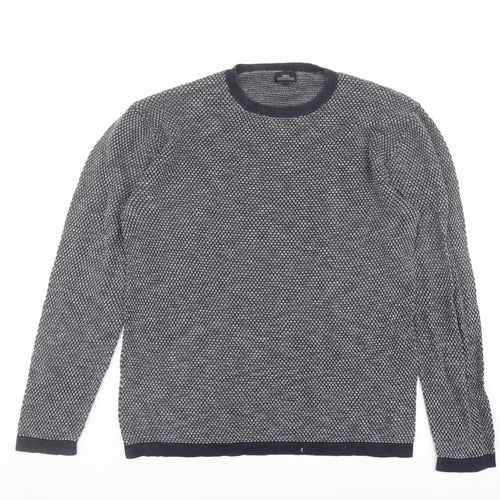 NEXT Mens Blue Crew Neck Geometric Cotton Pullover Jumper Size XL Long Sleeve