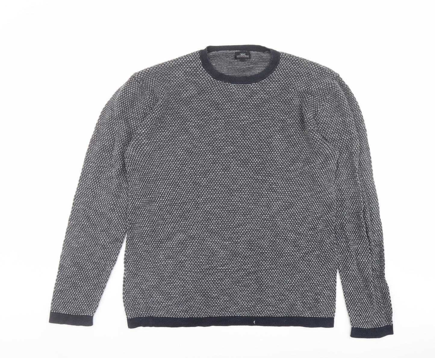 NEXT Mens Blue Crew Neck Geometric Cotton Pullover Jumper Size XL Long Sleeve
