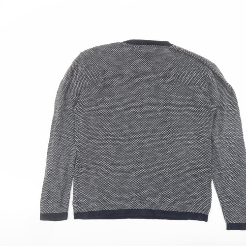 NEXT Mens Blue Crew Neck Geometric Cotton Pullover Jumper Size XL Long Sleeve