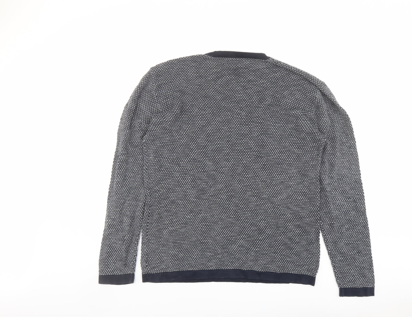NEXT Mens Blue Crew Neck Geometric Cotton Pullover Jumper Size XL Long Sleeve
