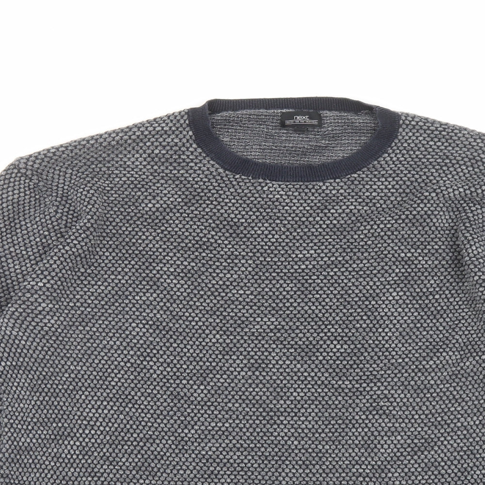 NEXT Mens Blue Crew Neck Geometric Cotton Pullover Jumper Size XL Long Sleeve
