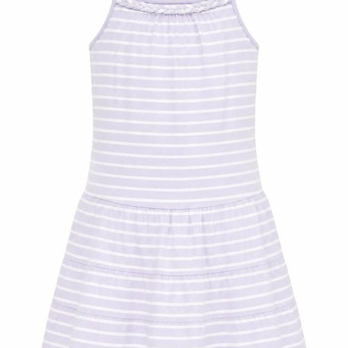 Blue Zoo Girls Purple Striped Cotton Fit & Flare Size 9-10 Years Square Neck Pullover - Braided Neck Detail