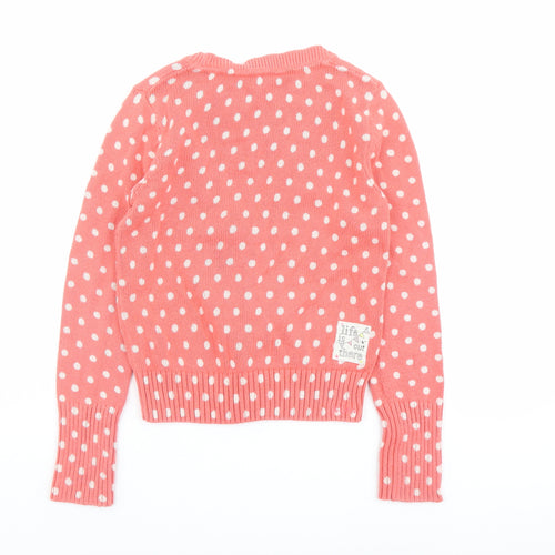 Fat Face Girls Orange V-Neck Polka Dot Cotton Cardigan Jumper Size 8-9 Years Button