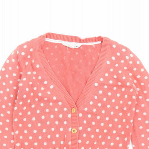 Fat Face Girls Orange V-Neck Polka Dot Cotton Cardigan Jumper Size 8-9 Years Button
