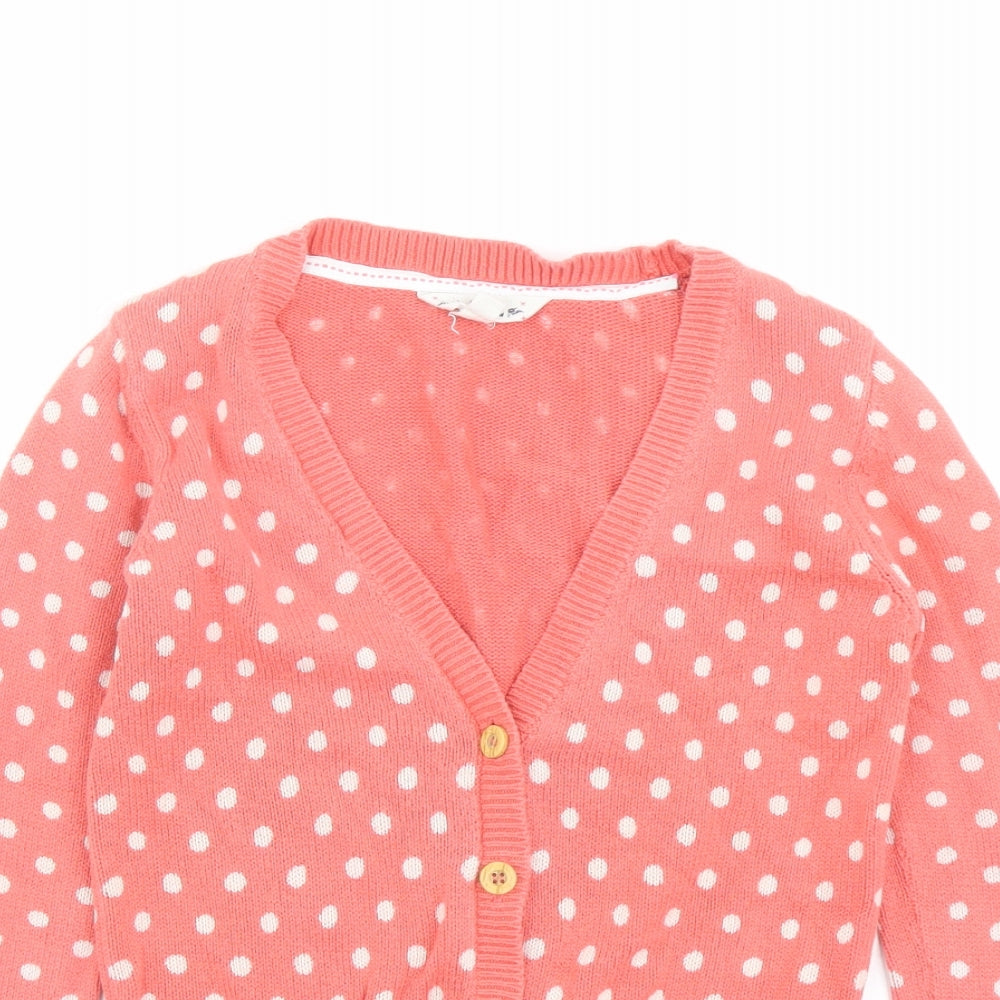 Fat Face Girls Orange V-Neck Polka Dot Cotton Cardigan Jumper Size 8-9 Years Button