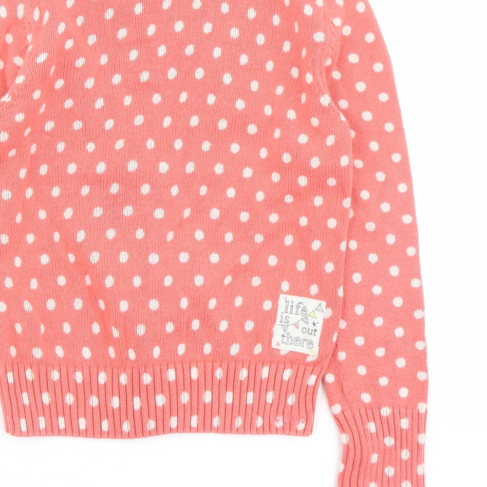 Fat Face Girls Orange V-Neck Polka Dot Cotton Cardigan Jumper Size 8-9 Years Button