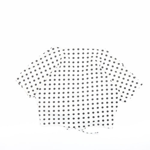 Zara Womens White Polka Dot Polyester Cropped Blouse Size S V-Neck