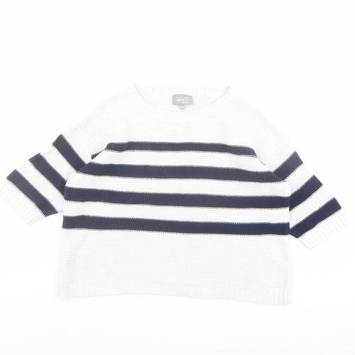 Lottie Lovers Womens White Crew Neck Striped Cotton Pullover Jumper Size 8 - Size 8-10