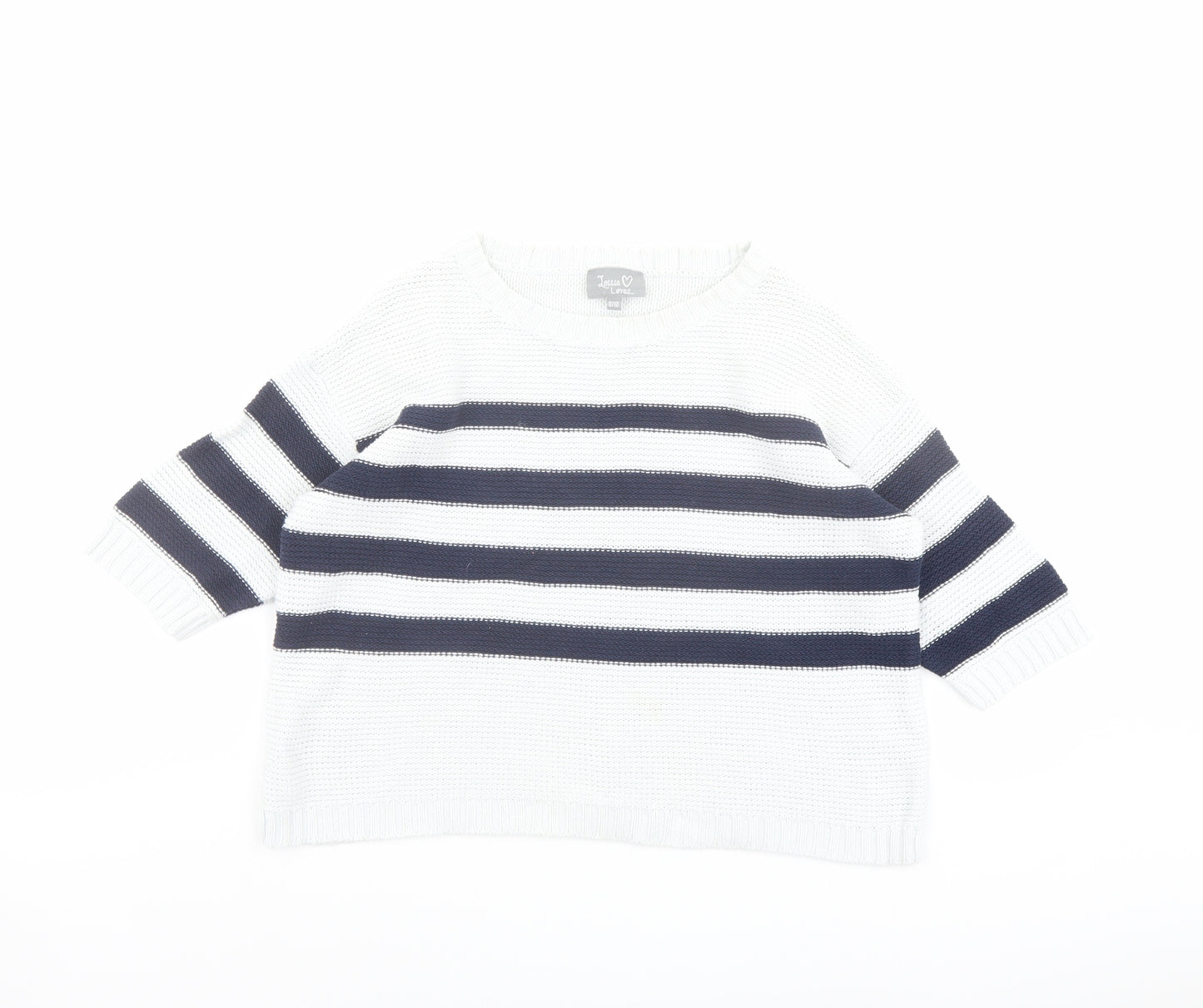 Lottie Lovers Womens White Crew Neck Striped Cotton Pullover Jumper Size 8 - Size 8-10