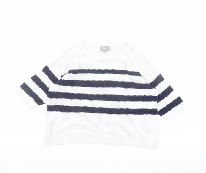 Lottie Lovers Womens White Crew Neck Striped Cotton Pullover Jumper Size 8 - Size 8-10