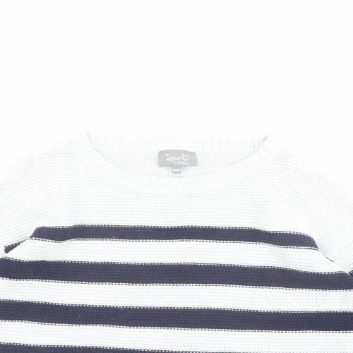 Lottie Lovers Womens White Crew Neck Striped Cotton Pullover Jumper Size 8 - Size 8-10