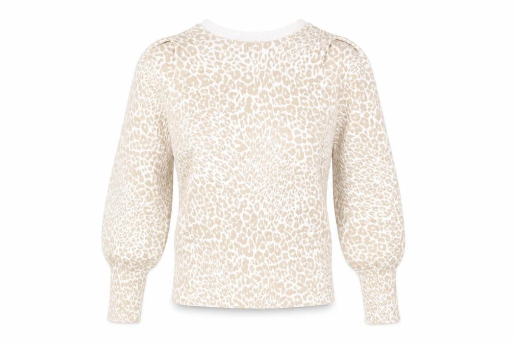 Marks and Spencer Womens Beige Boat Neck Animal Print Viscose Pullover Jumper Size XS - Leopard pattern