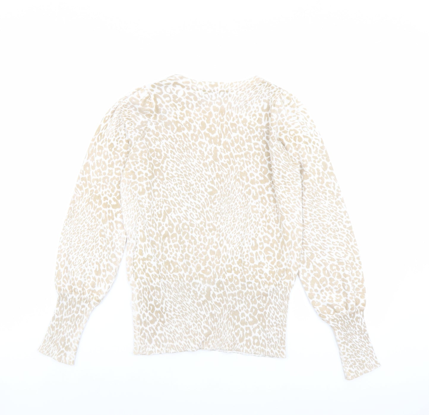 Marks and Spencer Womens Beige Boat Neck Animal Print Viscose Pullover Jumper Size XS - Leopard pattern