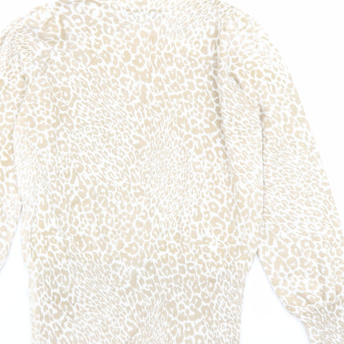 Marks and Spencer Womens Beige Boat Neck Animal Print Viscose Pullover Jumper Size XS - Leopard pattern
