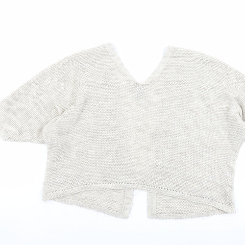 Izabel Womens Beige V-Neck Acrylic Shrug Jumper Size 10