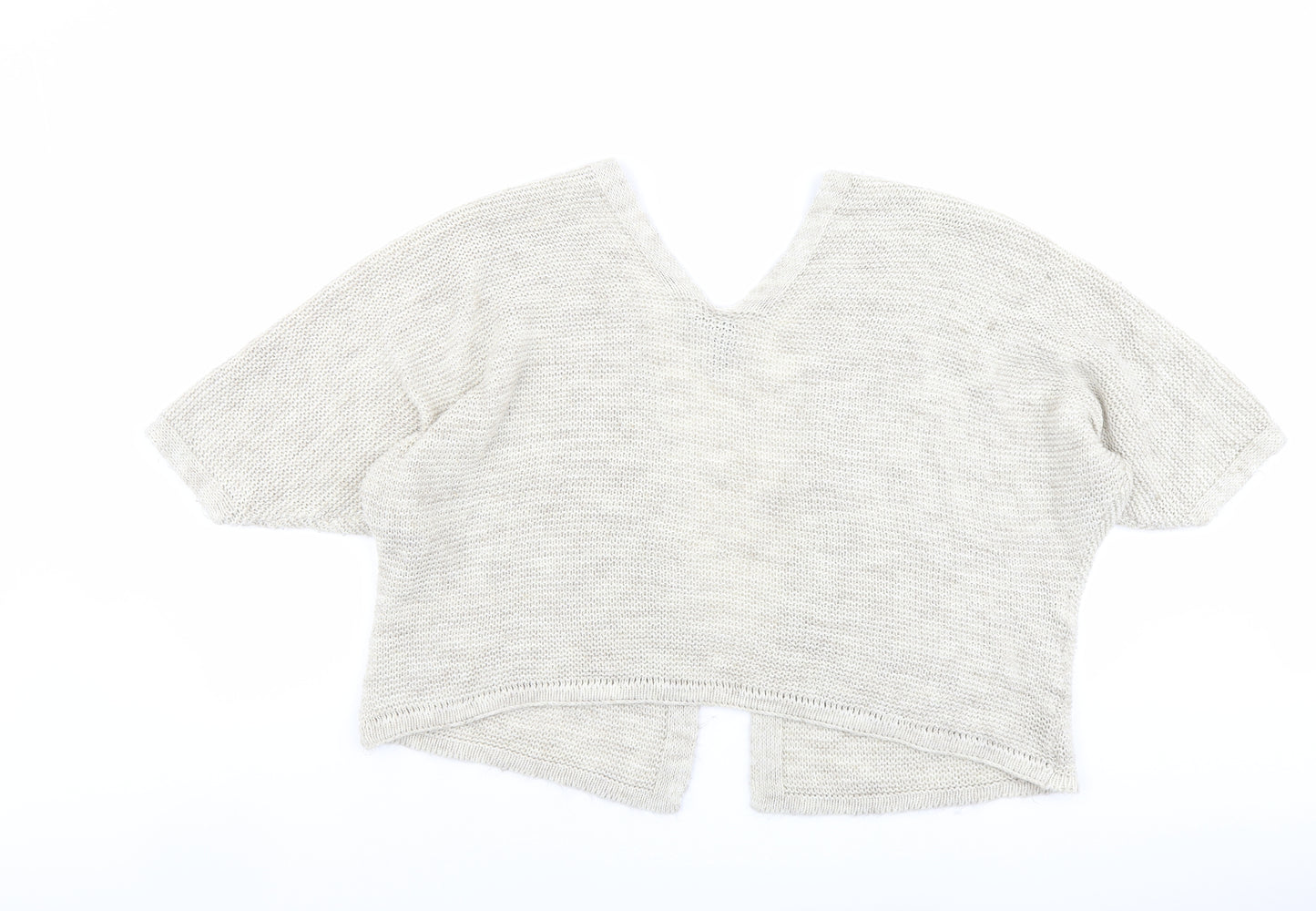 Izabel Womens Beige V-Neck Acrylic Shrug Jumper Size 10