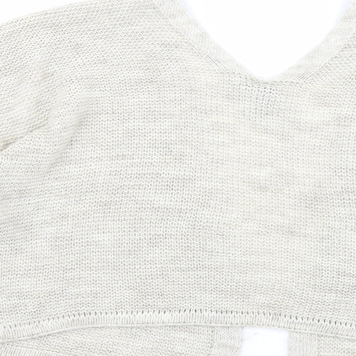 Izabel Womens Beige V-Neck Acrylic Shrug Jumper Size 10