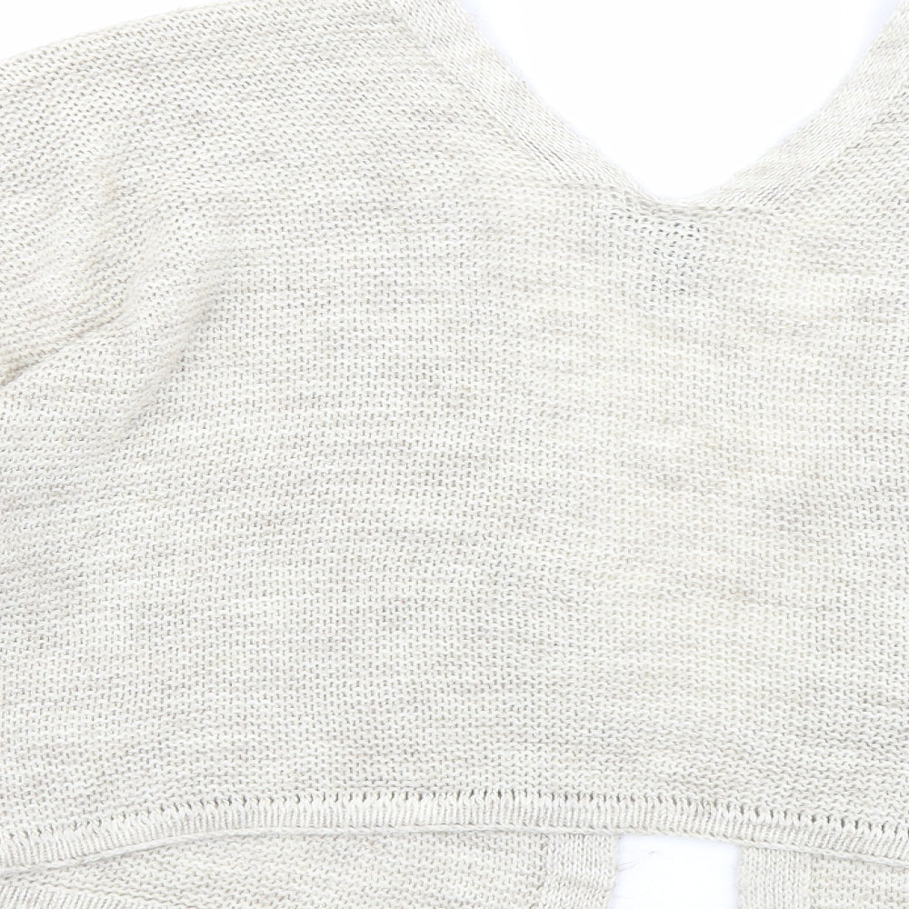 Izabel Womens Beige V-Neck Acrylic Shrug Jumper Size 10