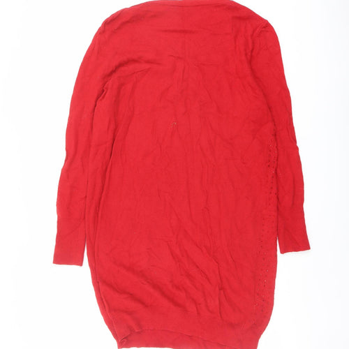 Jaeger Womens Red Acrylic Jumper Dress Size L Round Neck Pullover