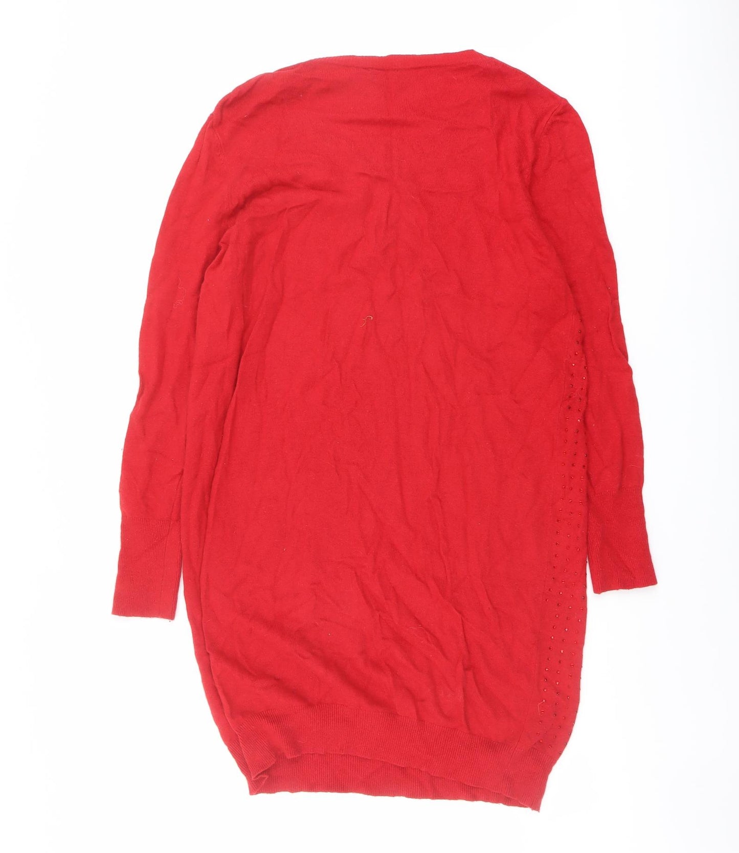 Jaeger Womens Red Acrylic Jumper Dress Size L Round Neck Pullover