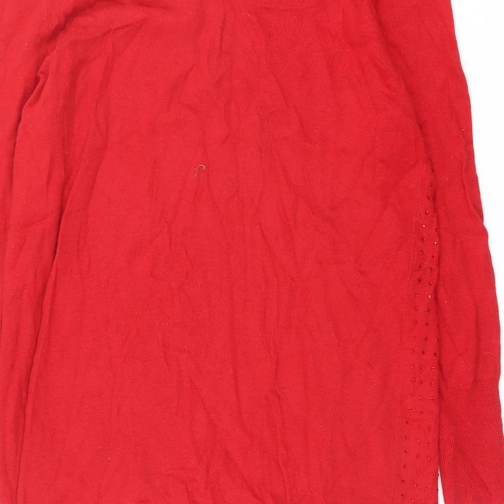 Jaeger Womens Red Acrylic Jumper Dress Size L Round Neck Pullover