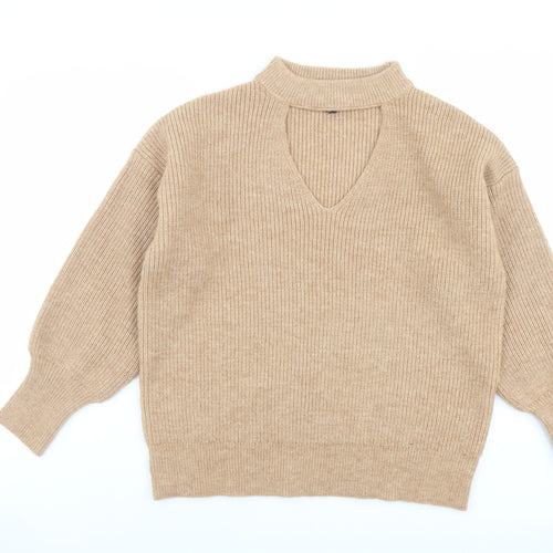 Friends Like These Womens Beige Round Neck Acrylic Pullover Jumper Size 14 - Keyhole neck