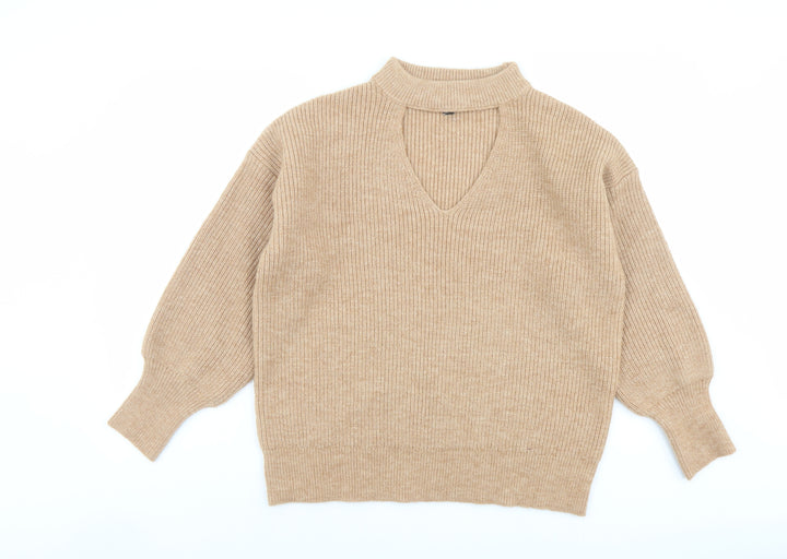 Friends Like These Womens Beige Round Neck Acrylic Pullover Jumper Size 14 - Keyhole neck