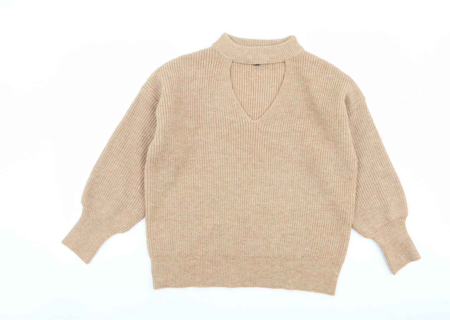 Friends Like These Womens Beige Round Neck Acrylic Pullover Jumper Size 14 - Keyhole neck