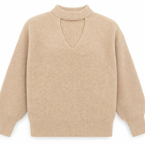 Friends Like These Womens Beige Round Neck Acrylic Pullover Jumper Size 14 - Keyhole neck
