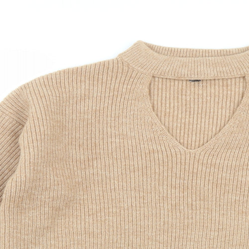 Friends Like These Womens Beige Round Neck Acrylic Pullover Jumper Size 14 - Keyhole neck