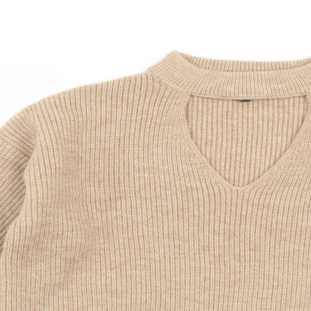 Friends Like These Womens Beige Round Neck Acrylic Pullover Jumper Size 14 - Keyhole neck