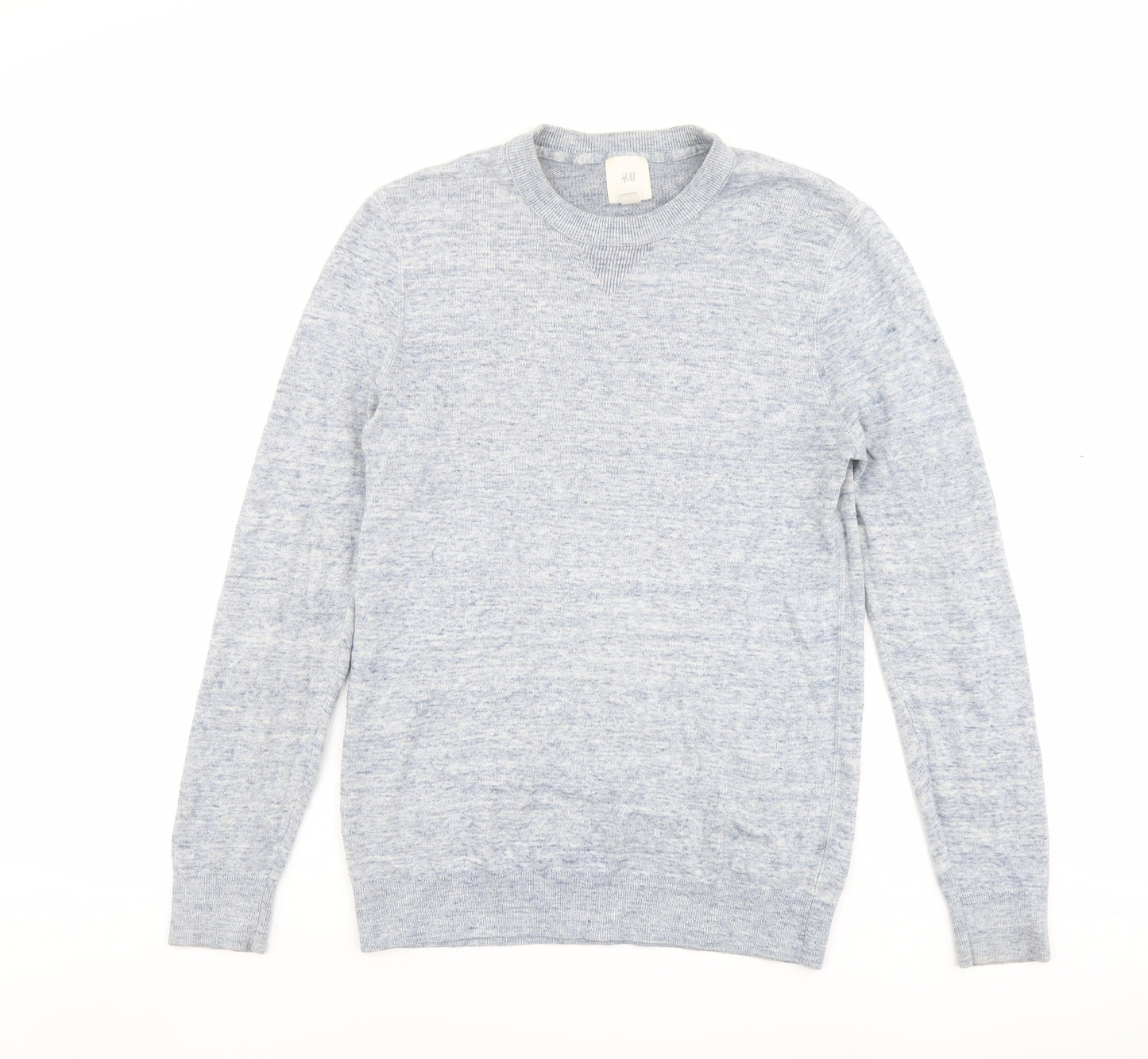 H&M Mens Blue Round Neck Cotton Pullover Jumper Size S Long Sleeve