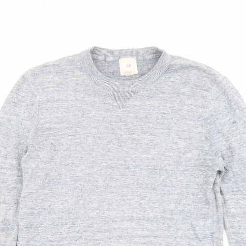 H&M Mens Blue Round Neck Cotton Pullover Jumper Size S Long Sleeve