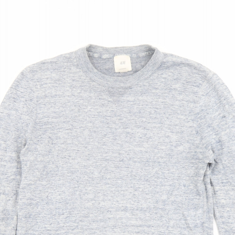 H&M Mens Blue Round Neck Cotton Pullover Jumper Size S Long Sleeve