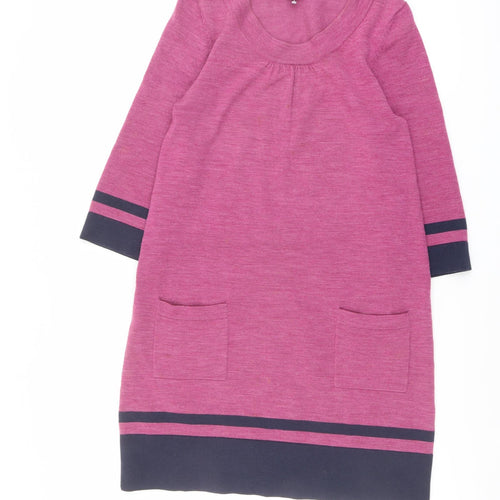 Boden Womens Purple Colourblock Wool Jumper Dress Size 14 Scoop Neck Pullover