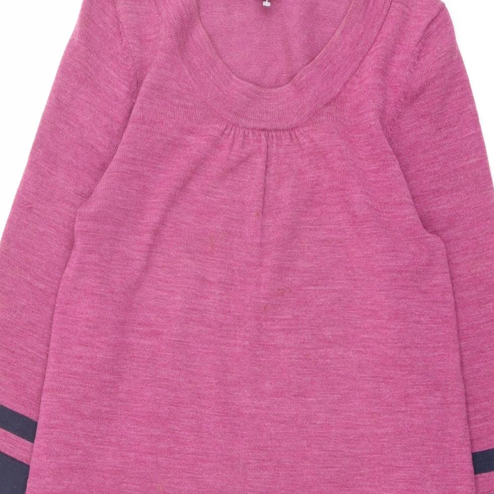 Boden Womens Purple Colourblock Wool Jumper Dress Size 14 Scoop Neck Pullover