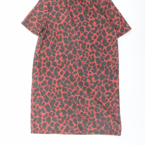 Zara Womens Red Animal Print Polyester Basic T-Shirt Size S Round Neck - Leopard Print