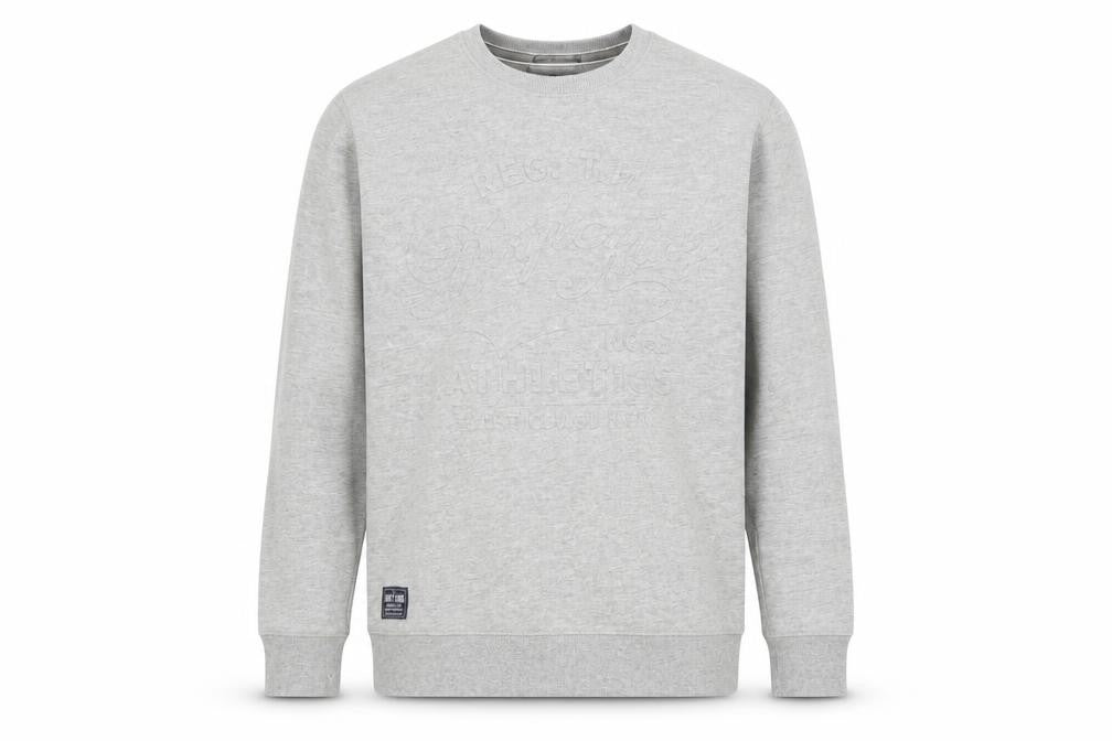 Front view of Drift King men’s grey cotton pullover sweatshirt, size M