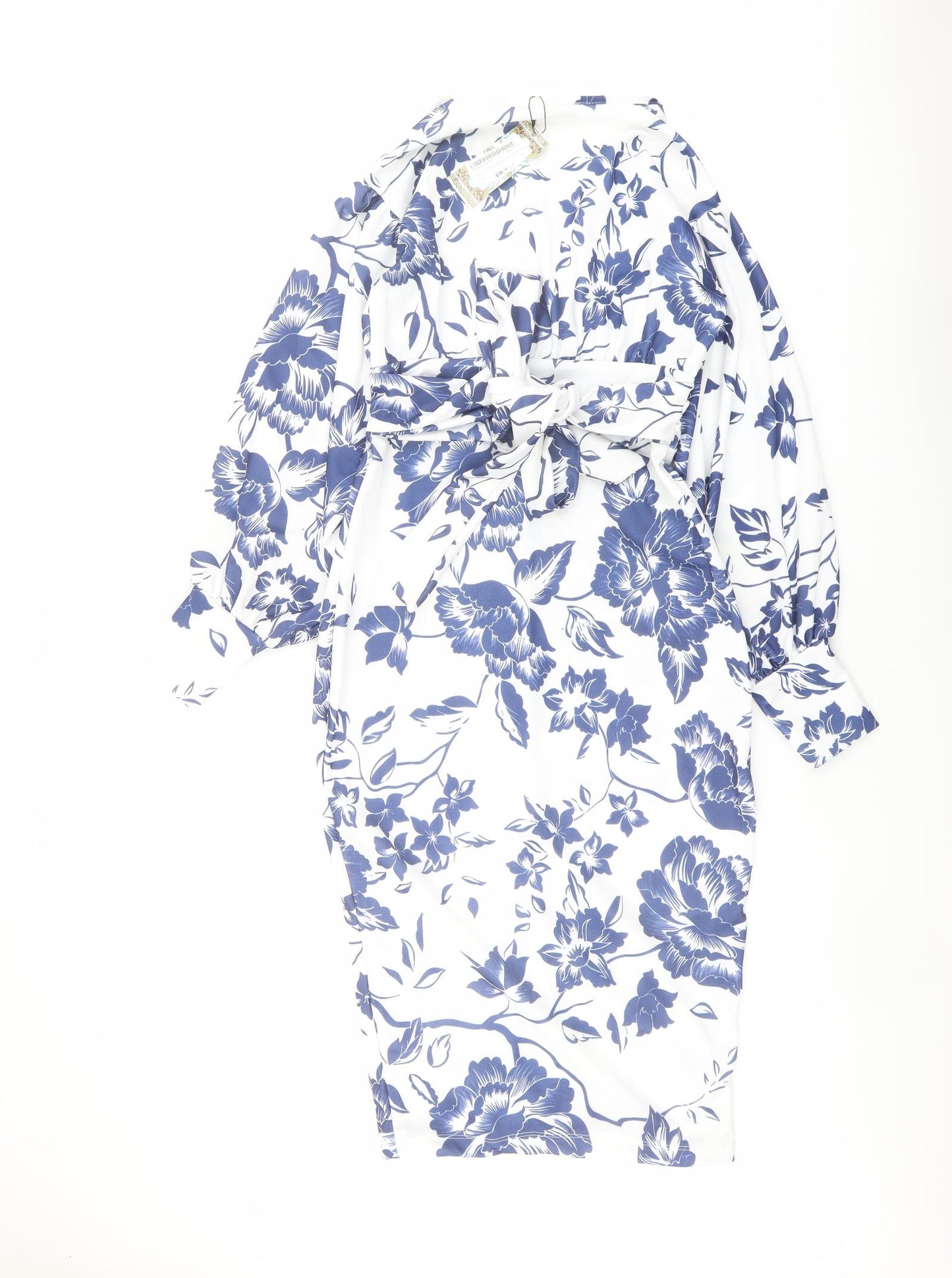 Boohoo Womens Blue Floral Polyester Bodycon Size 12 V-Neck Zip