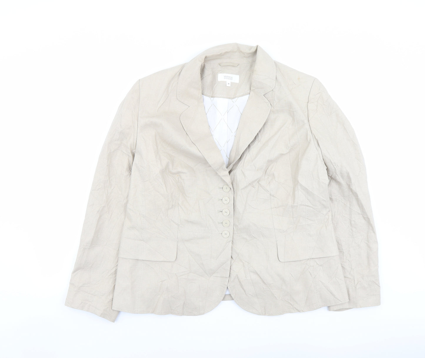 Marks and Spencer Womens Beige Linen Jacket Blazer Size 20