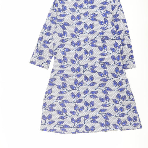 Joe Browns Womens Blue Geometric Viscose A-Line Size 12 Square Neck Pullover - Leaf pattern