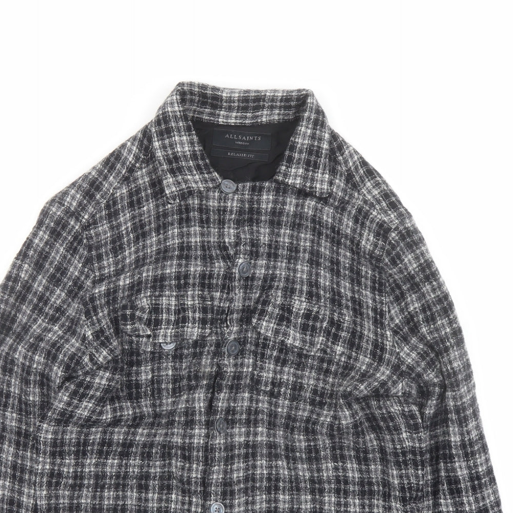 AllSaints Womens Grey Plaid Wool Basic Button-Up Size M Collared